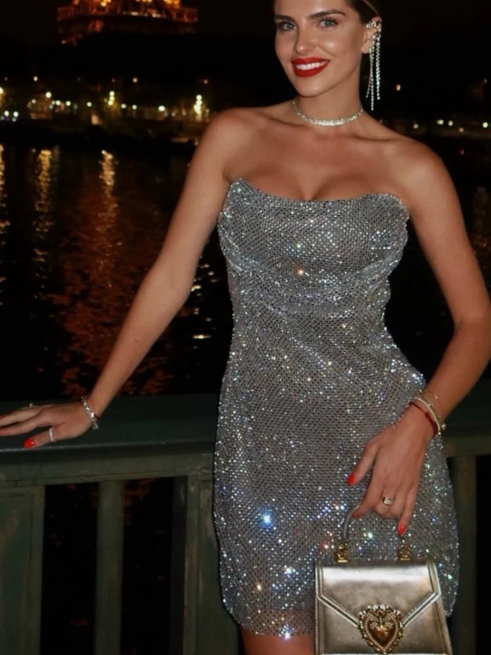 Zara Silver Strapless Crystal Mini Dress